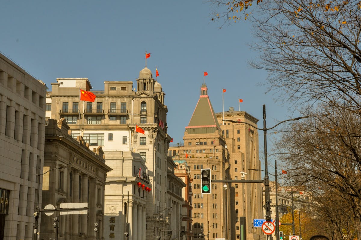 The Bund waterfront in Shanghai with its row of colonial-era buildings facing the Huangpu River